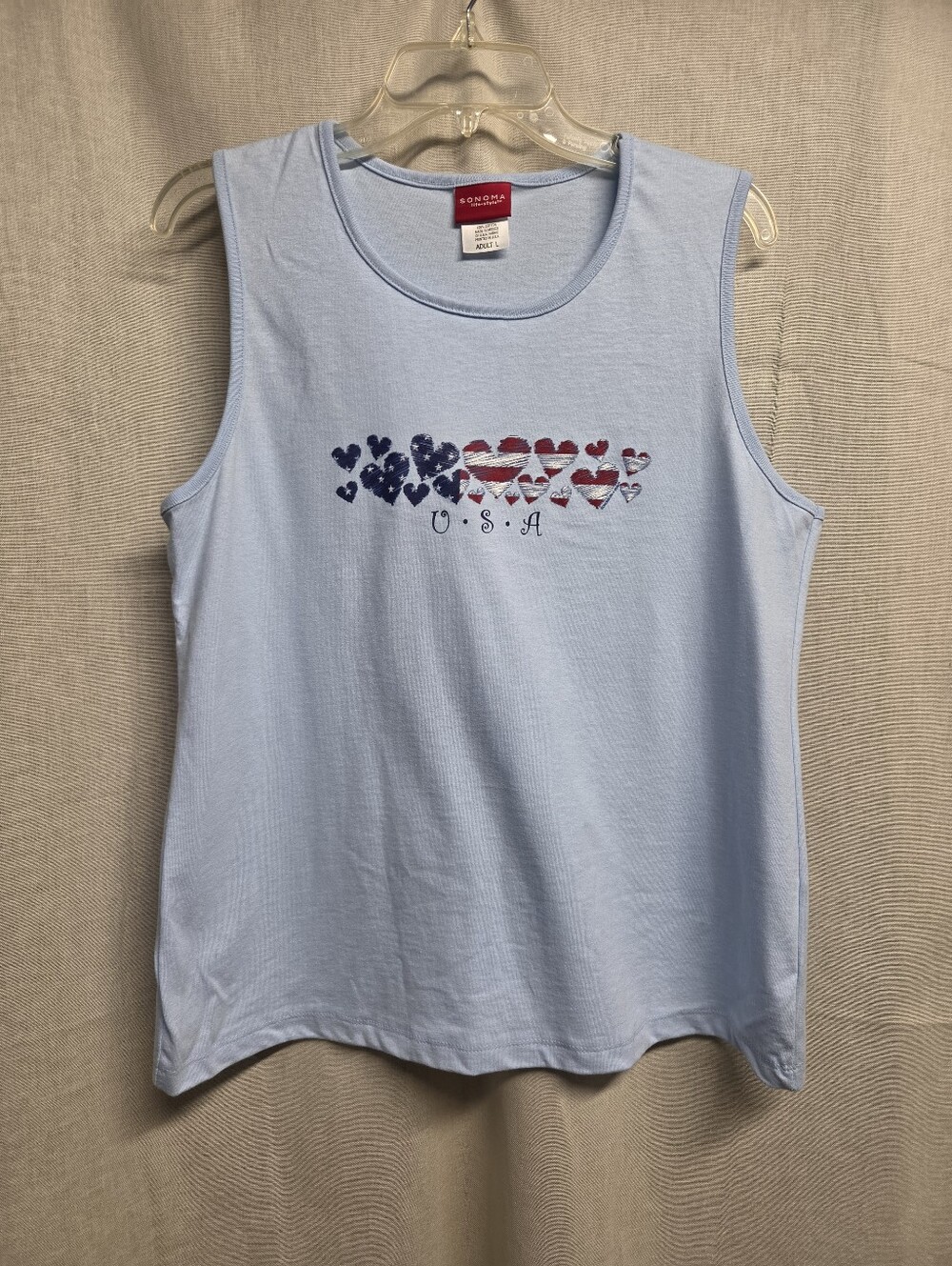 Sonoma Light Blue USA Heart Tank Top